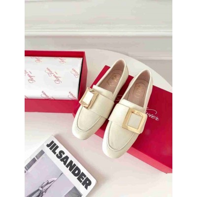 Roger Vivier Soft Metal Buckle Loafers in White Leather