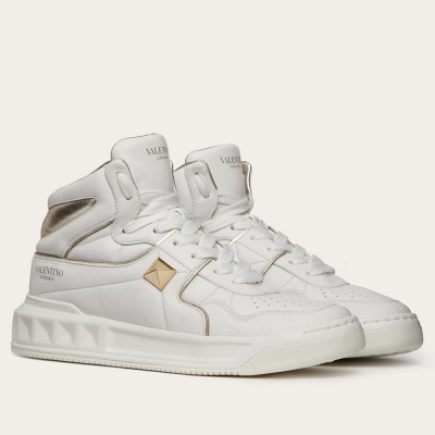 Valentino One Stud High-top Sneakers In White Leather
