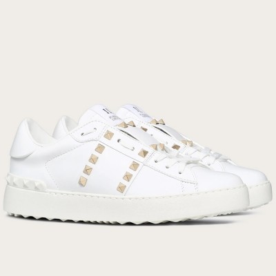 Valentino Rockstud Untitled Sneakers In White Leather
