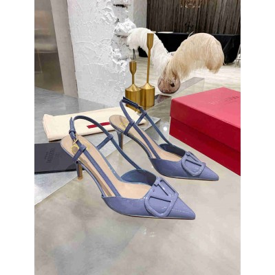 Valentino Vlogo Slingback Pumps 80mm In Blue Patent Leather