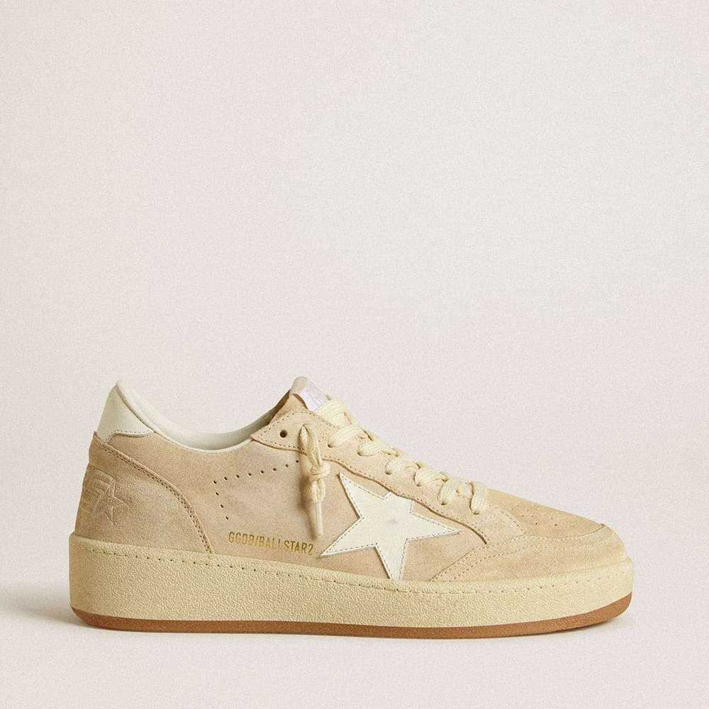 Golden Goose Ball Star Sneakers In Beige Suede With White Leather Star And Heel Tab