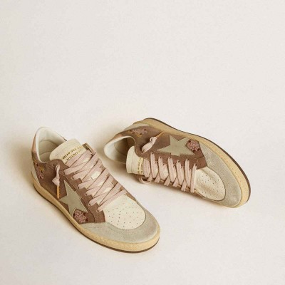 Golden Goose Ball Star Sneakers In Brown Suede With Leather Star And Heel Tab