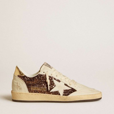 Golden Goose Ball Star Sneakers In Glitter With Leather Star And Metallic Leather Heel Tab