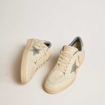 Golden Goose Ball Star Sneakers In Nappa Leather With Gray Suede Star And Heel Tab