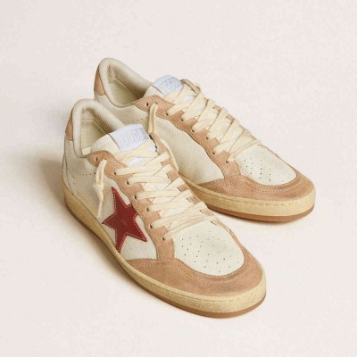 Golden Goose Ball Star Sneakers In Nappa Leather With Red Star And Pink Suede Inserts