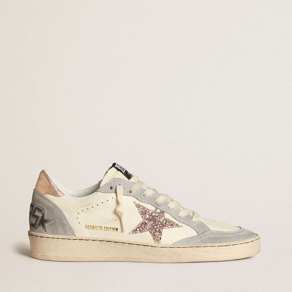 Golden Goose Ball Star Sneakers In Nappa With Glitter Star And Metallic Heel Tab