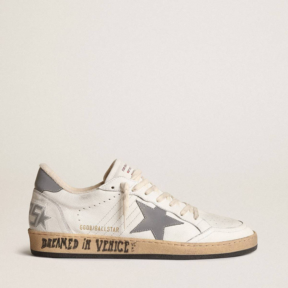 Golden Goose Ball Star Sneakers In Nappa With Gray Reflective Nylon Star And Heel Tab