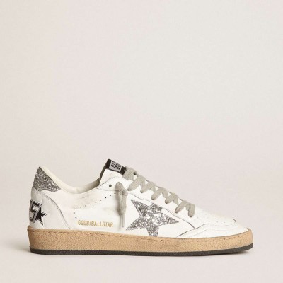 Golden Goose Ball Star Sneakers In Nappa With White Star And Glitter Heel Tab