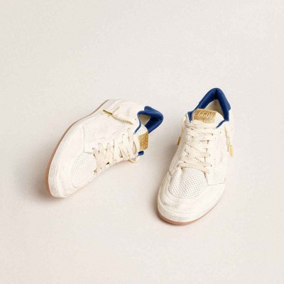 Golden Goose Ball Star Sneakers In Perforated Nappa With White Star And Blue Nylon Heel Tab