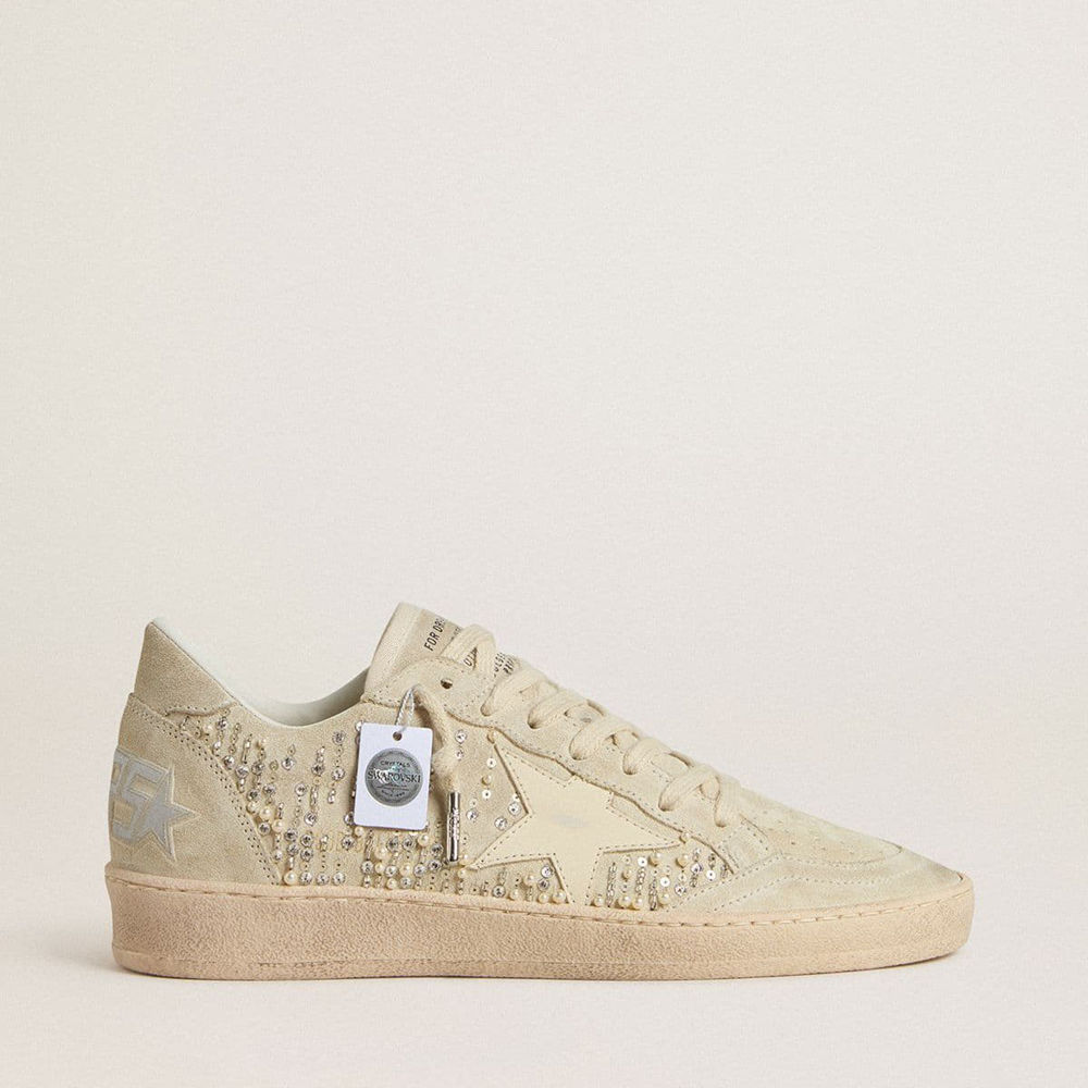 Golden Goose Ball Star Sneakers In Suede With Swarovski Crystals And Pearls And Leather Star