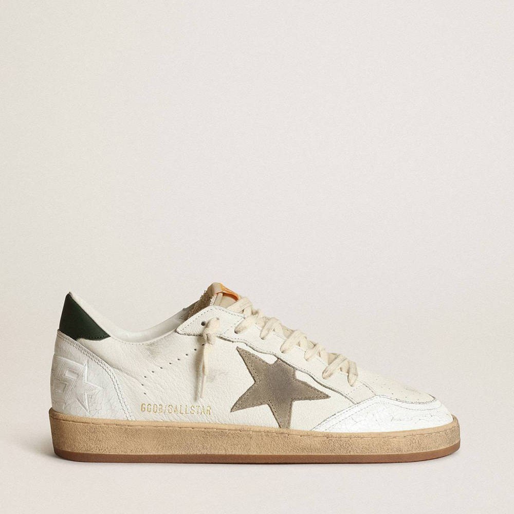 Golden Goose Ball Star Sneakers In White Nappa With Dove Gray Suede Star