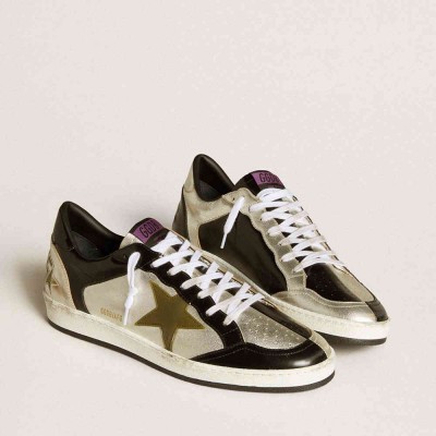 Golden Goose Ball Star Sneakers LAB In Silver Leather With Brown Leather Star And Black Heel Tab
