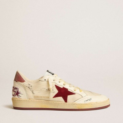 Golden Goose Ball Star LTD Sneakers In Nylon With Pomegranate Suede Star And Leather Heel Tab