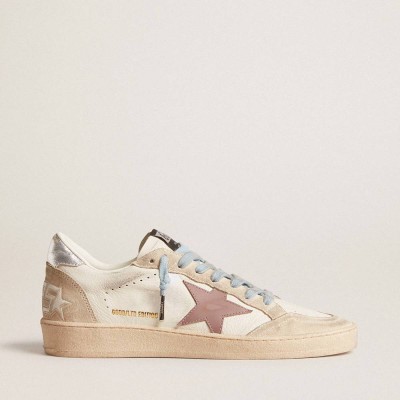 Golden Goose Ball Star LTD Sneakers In White Nappa And Pearl Suede With Mauve Leather Star