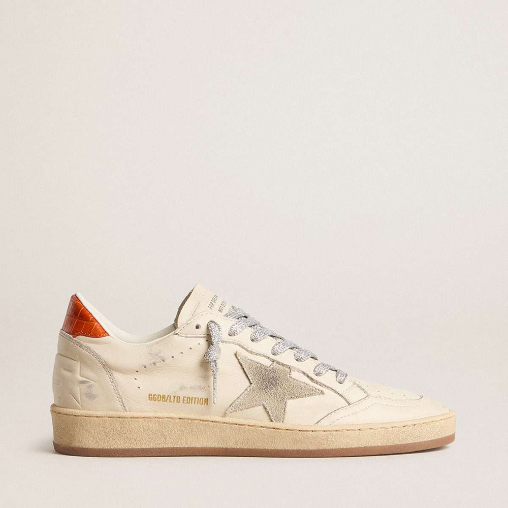 Golden Goose Ball Star LTD Sneakers With Ice-gray Suede Star And Orange Heel Tab