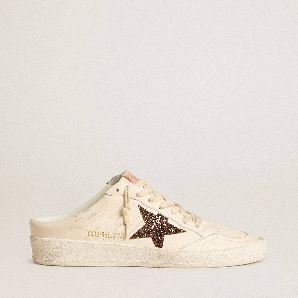 Golden Goose Ball Star Sneakers Sabots In Ivory Nappa With Bronze Glitter Star