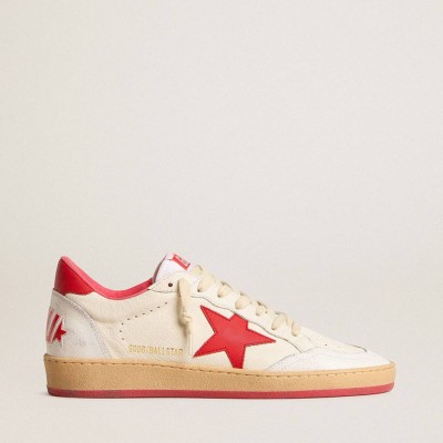 Golden Goose Ball Star Sneakers Wishes In White Leather With A Red Star And Heel Tab