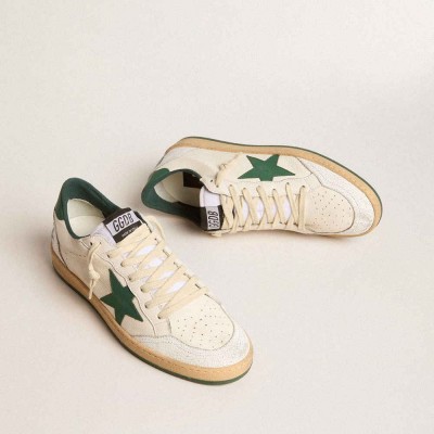 Golden Goose Ball Star Sneakers Wishes In White Nappa Leather With Green Leather Star And Heel Tab