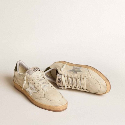 Golden Goose Ball Star Sneakers With Silver Leather Star And Green Leather Heel Tab
