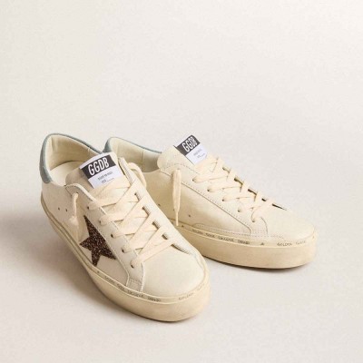 Golden Goose Hi Star LTD Sneakers With Hazelnut Glitter Star And Light Blue Suede Heel Tab