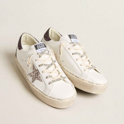 Golden Goose Hi Star Sneakers With Silver Glitter Star And Ruby Red Glitter Heel Tab