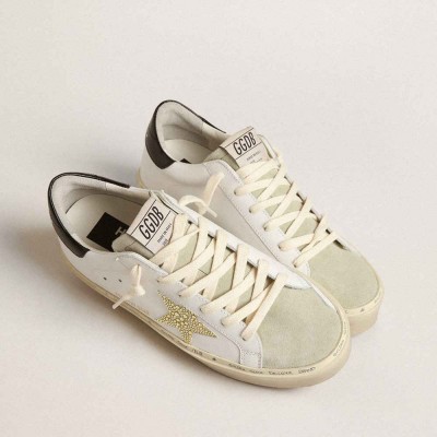 Golden Goose Hi Star Sneakers With Swarovski Crystal Star And Black Heel Tab