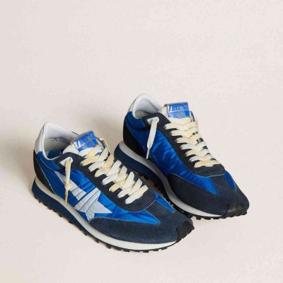 Golden Goose Marathon Shoes With Blue Nylon Upper And White Star