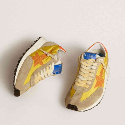 Golden Goose Marathon Shoes With Yellow Nylon Upper And Orange Star