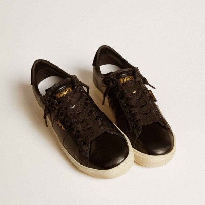 Golden Goose Matchstar In Black Leather With Black Suede Heel Tab