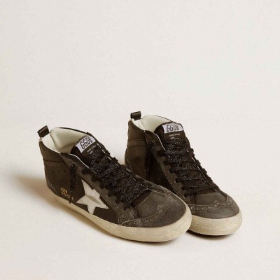 Golden Goose Mid Star Sneakers In Black Leather With Silver Metallic Leather Star