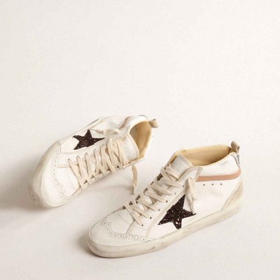 Golden Goose Mid Star LTD Sneakers In Nappa With Glitter Star And Nude Leather Flash
