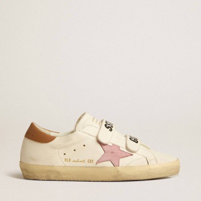 Golden Goose Old School Sneakers In Nappa Leather With Pink Leather Star And Beige Shearling Lining
