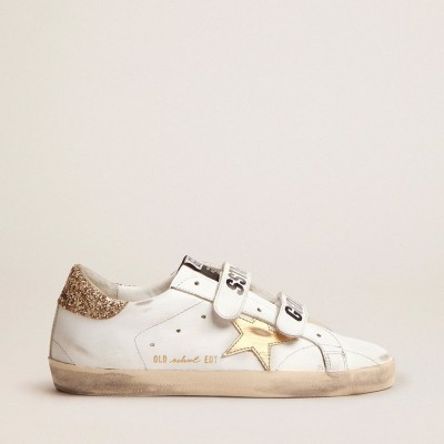 Golden Goose Old School Sneakers With Gold Star In Laminated Leather