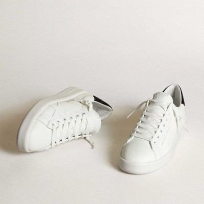 Golden Goose Purestar Sneakers In White Leather With Tone-on-tone Star And Heel Tab In Black Swarovski Crystals