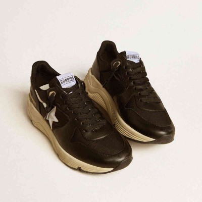 Golden Goose Running Sole Shoes In Black Nappa Leather And Nylon With A Silver Leather Star