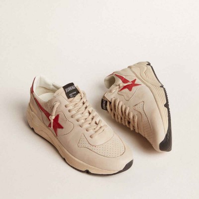 Golden Goose Running Sole Shoes In Gray Nappa Leather With Red Nappa Leather Star And Heel Tab