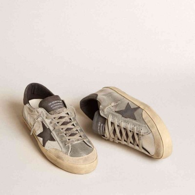 Golden Goose Silver Super-Star LTD Sneakers With Black Nubuck Star And Heel Tab