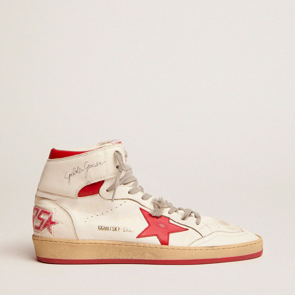 Golden Goose Sky-Star Sneakers With Signature On The Ankle And Red Inserts