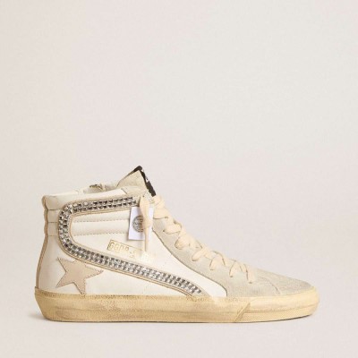 Golden Goose Slide Sneakers With Nude Leather Star And Suede And Swarovski Crystal Flash