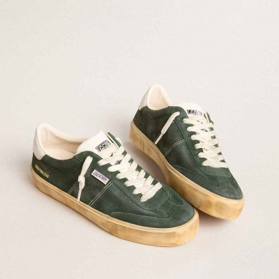 Golden Goose Soul Star Sneakers In Green Suede With Milk-white Leather Heel Tab