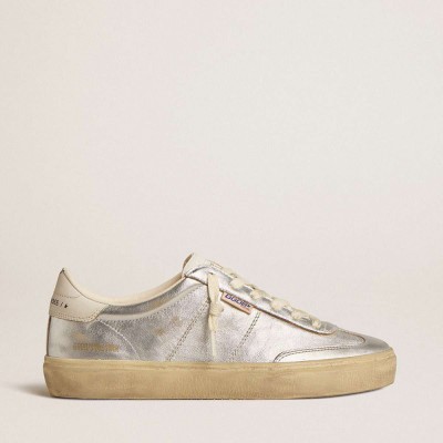 Golden Goose Soul Star Sneakers In Metallic Silver Leather With White Leather Heel Tab