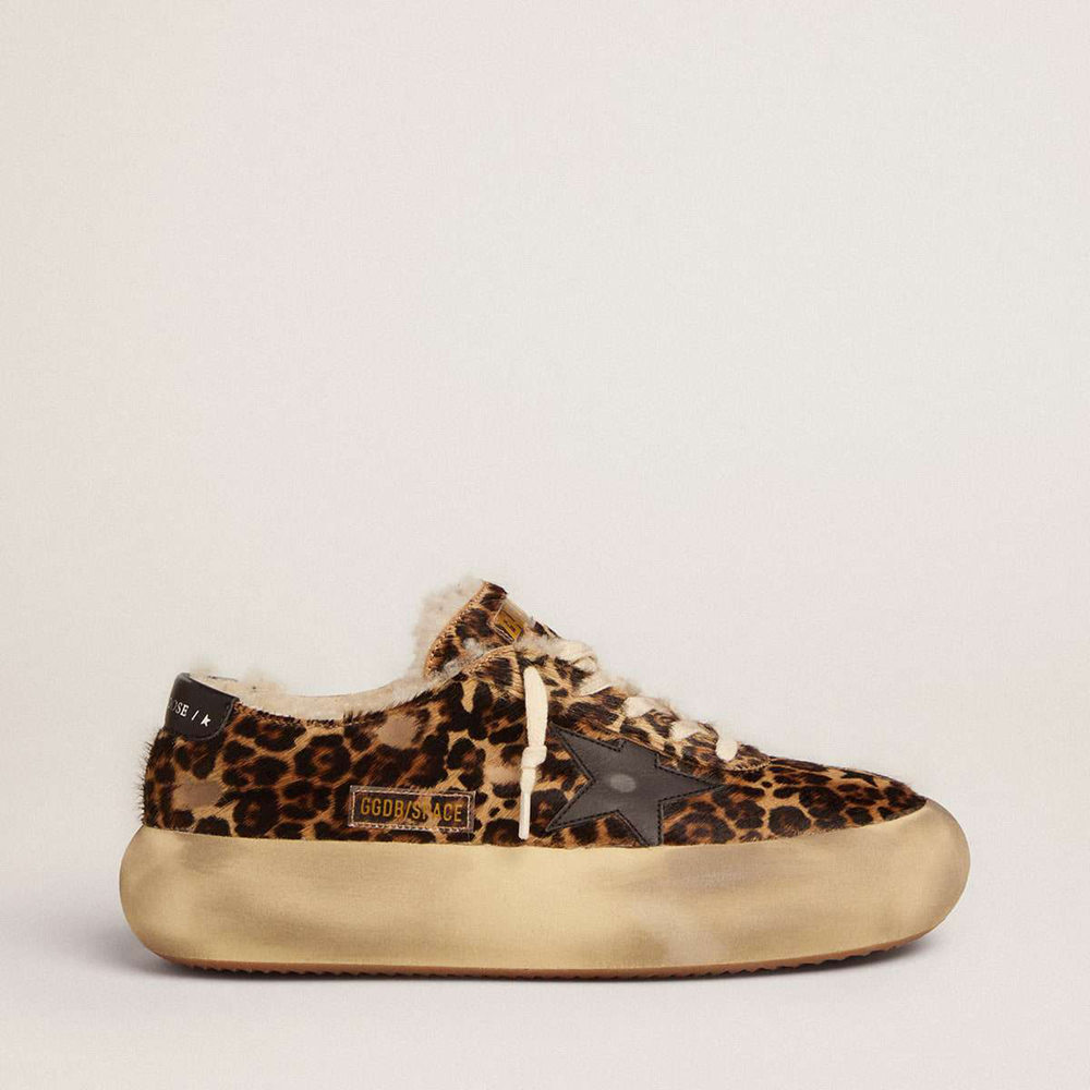 Golden Goose Space-Star Sneakers In Animal Print Pony Skin And Shearling Lining