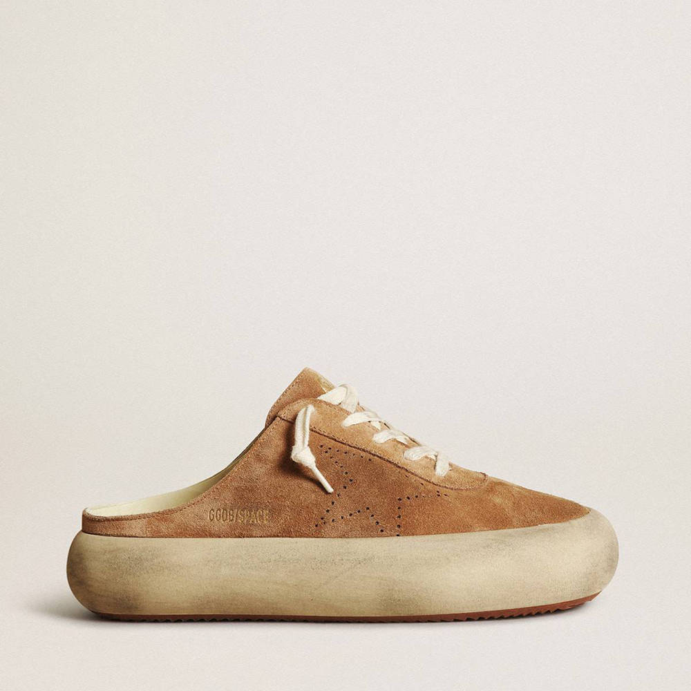 Golden Goose Space-Star Sneakers Sabot In Tobacco-colored Suede With Perforated Star