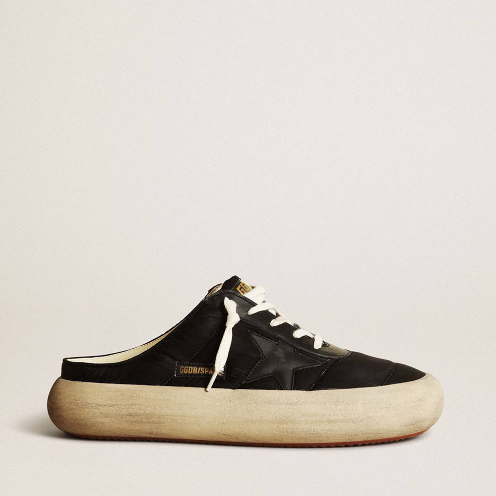 Golden Goose Space-Star Sneakers Sabots In Black Nylon With Black Leather Star