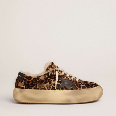 Golden Goose Space-Star Sneakers Shoes In Animal-print Pony Skin With Shearling Lining