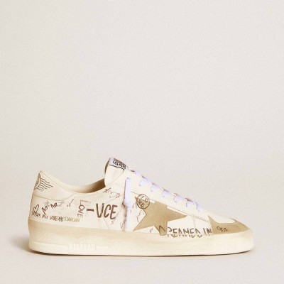 Golden Goose Stardan Sneakers In Leather With All-over Lettering And Ice-gray Suede Star