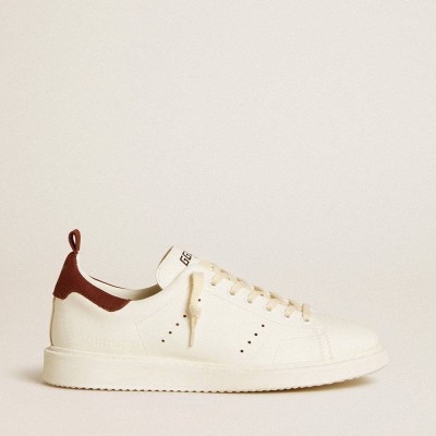 Golden Goose Starter Sneakers In White Leather With Burgundy Nubuck Heel Tab