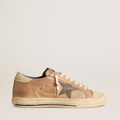 Golden Goose Super-Star Sneakers In Beige Nubuck With Black Printed Star And Leather Heel Tab