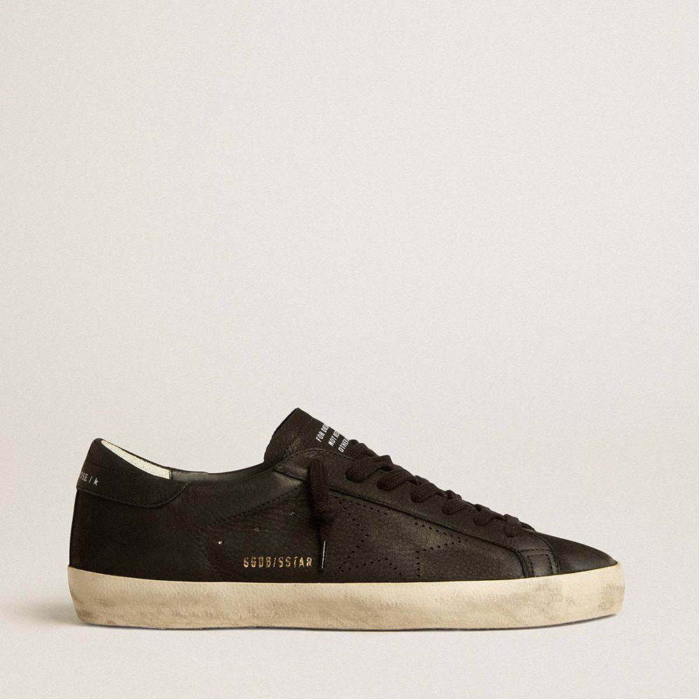 Golden Goose Super-Star Sneakers In Black Nubuck With Perforated Star And Black Nubuck Heel Tab