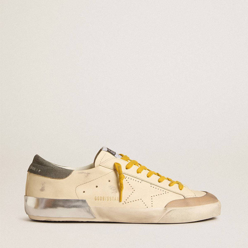 Golden Goose Super-Star Sneakers In Leather With Perforated Star And Gray Suede Heel Tab